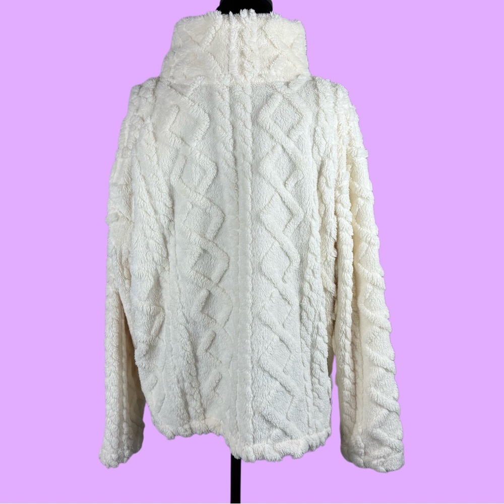 Eddie Bauer Cozy Cable Fleece Pullover Mock Neck Ivory/Cream - Picture 5 of 13